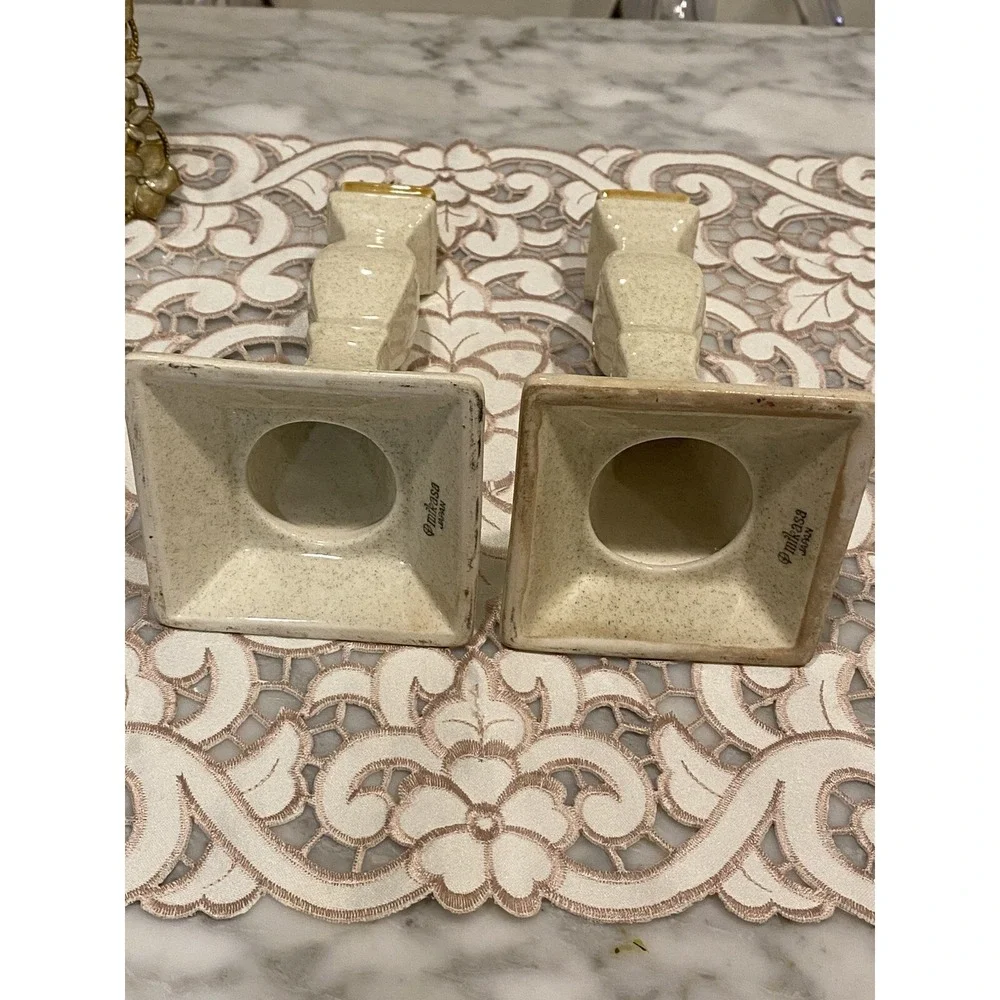 2 Vintage Candlestick E8000 Mikasa Whole Wheat Brown/Beige Stone Romantic Look